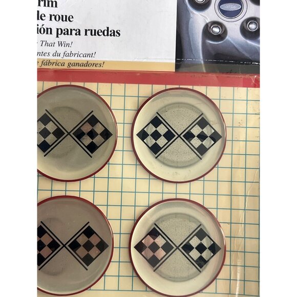 Vintage 1995 Ford Motorsports Wheel Trim Checkered Flags 1 3/4" Diameter New NOS - Picture 2 of 4